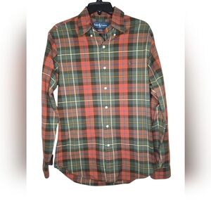 Ralph Lauren Slim Fit Red and Green Plaid Mens Button Down Shirt Size Medium